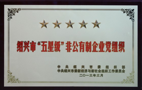 集團黨委榮獲紹興市“五星級”非公企業黨組織稱号